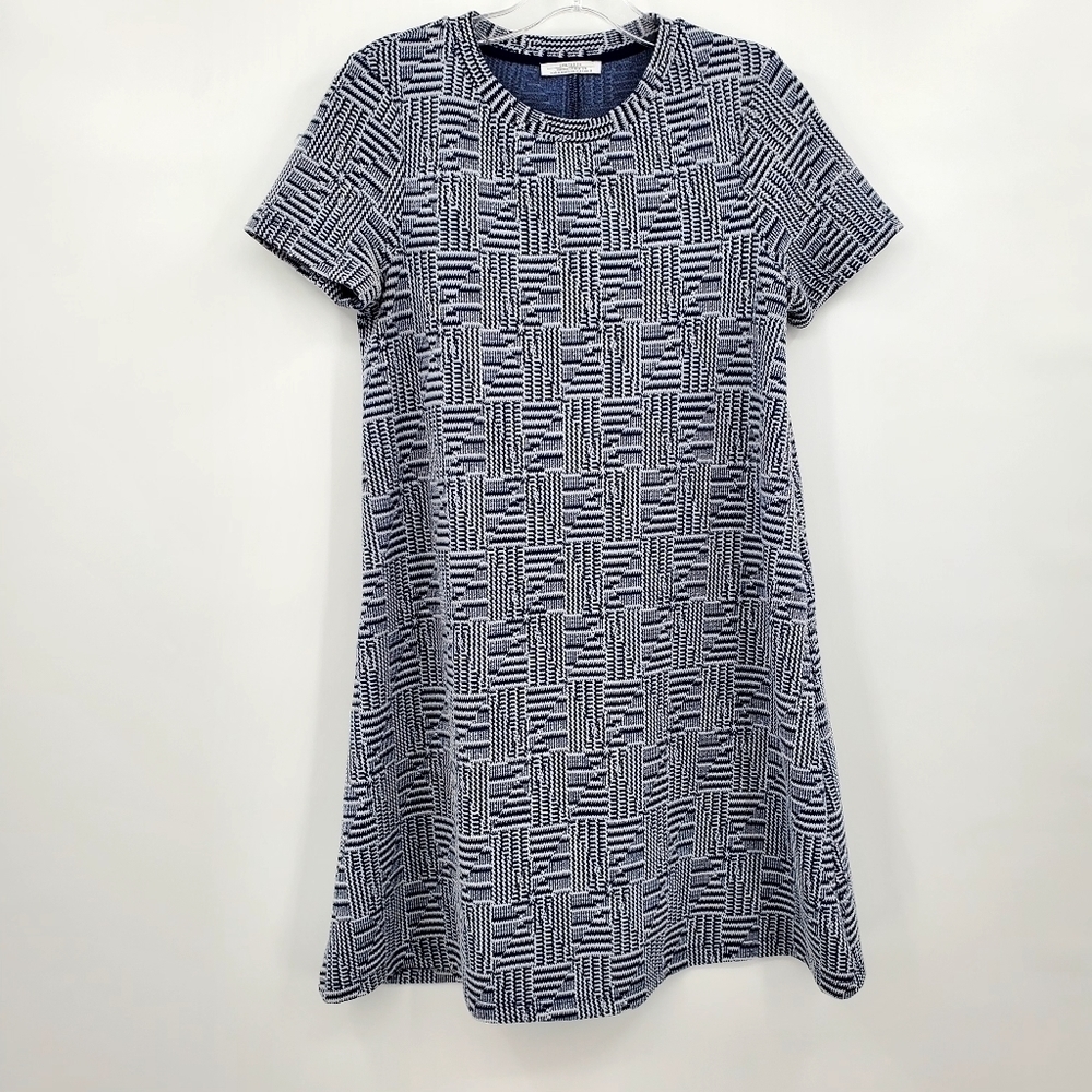 Zara Geometric Knit Casual Short Sleeve Mini Dress